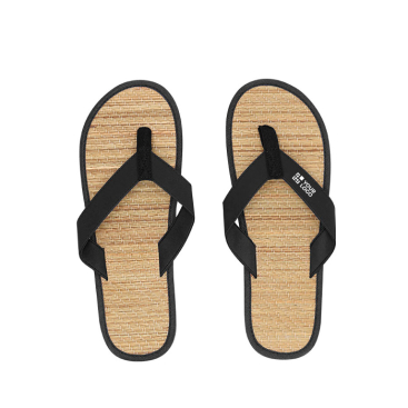 Havaianas com superfície de palha e tiras de pele sintética