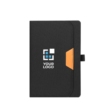Caderno com bolso exterior/detalhe castanho de PU, folhas A5 pautadas