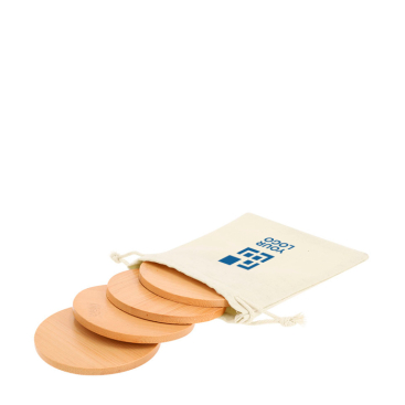 Conjunto de 4 bases para copos de bambu em saco de algodão com fecho