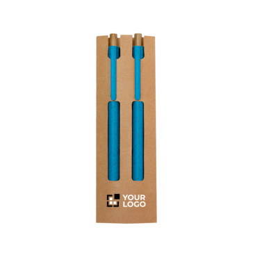 Set de caneta de tinta azul e lápis infinito feitos de cana de trigo