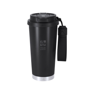 Copo takeaway de aço inoxidável reciclado, alça de transporte 500 ml