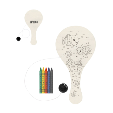 Conjunto de raquetes de madeira, bola para colorir com lápis de cera