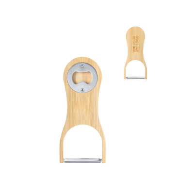 Descascador abre-caricas 2 em 1, bambu e aço inoxidável personalizável