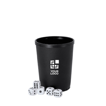 Jogo de dados com copo plástico de textura rugosa
