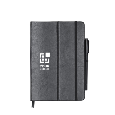 Caderno com quadro e suporte de pele sintética, folhas pautadas A5