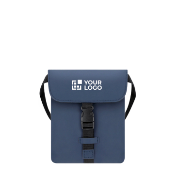 Bolsa tiracolo de couro sintético com bolso central e fecho de fivela