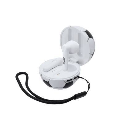 Auriculares em estojo com forma de bola com pega de transporte