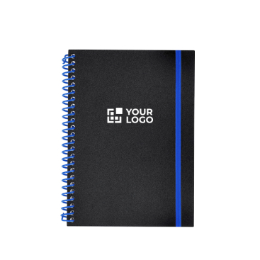 Caderno de argolas e fecho elástico colorido, folhas pautadas A5