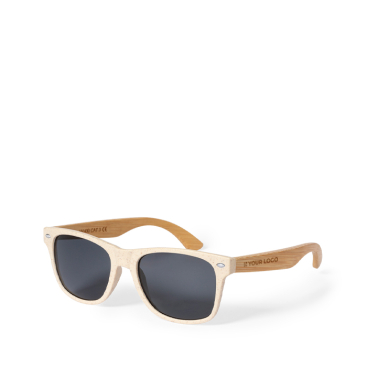 Óculos de sol com hastes de bambu e lentes pretas de proteção UV400