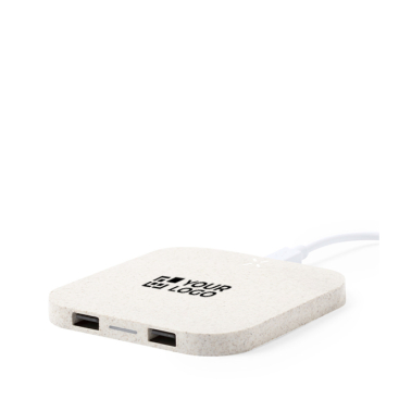 Base de carga sem fios de palha de trigo até 3 dispositivos