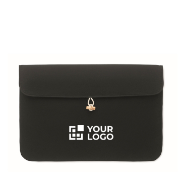 Saco para laptop 15'' de algodão com fecho de botão de bambu 120 g/m2
