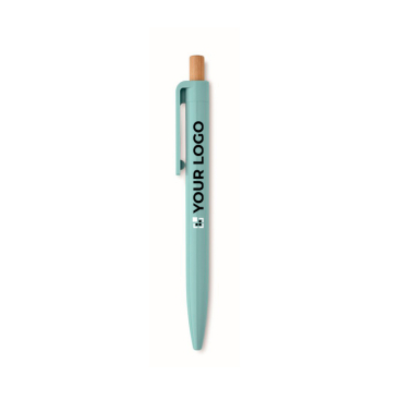 Caneta monocromática com botão de bambu, tinta azul