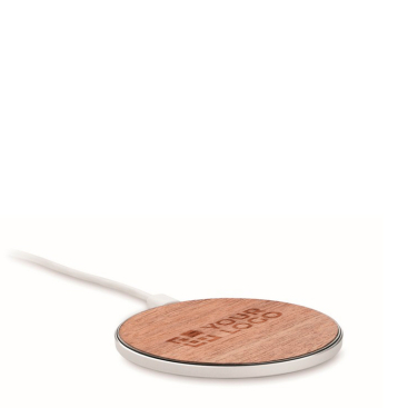 Carregador circular sem fios com detalhe superior de nogueira 15 W