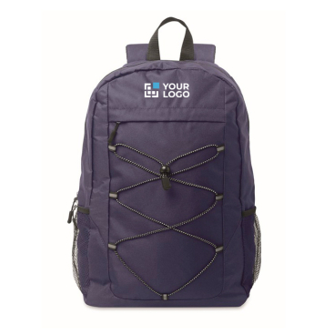 Mochila de poliéster rPET com bolsos de malha em ambos os lados