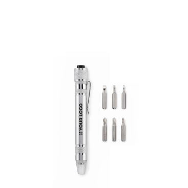 Multiferramenta de alumínio em forma de caneta e com lanterna