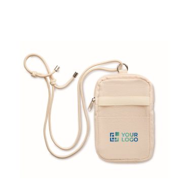 Bolsa tiracolo para telemóveis de algodão reciclado, cordão ajustável