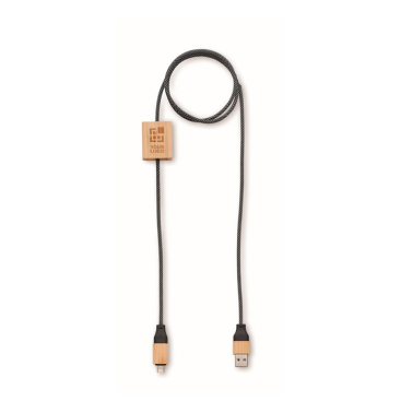 Cabo de carga com detalhes de bambu e personalizável 60 W