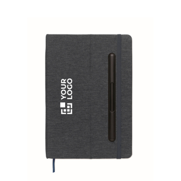 Caderno de capa dura com suporte para telemóvel, folhas A5 pautadas