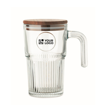 Caneca grande de vidro estriado com tampa de madeira e asa 450 ml