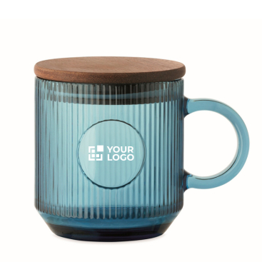 Caneca original de vidro estriado, tampa de madeira de acácia 300 ml