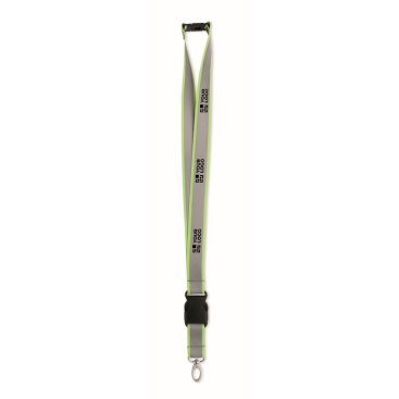 Lanyard refletor de rPET com fecho de segurança e grossura de 2,5 cm