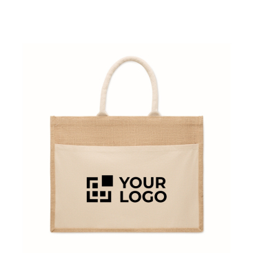 Saco térmico de juta com bolso frontal e asas de cordão 280 g/m2