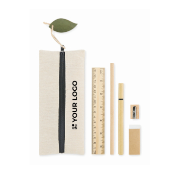 Conjunto de escrita em estojo de juta com vários acessórios escolares