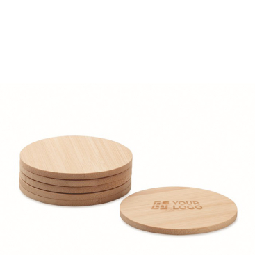 Seis bases redondas em bambu para copos