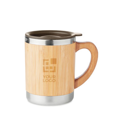 Elegante caneca de aço com carcaça de bambu vista principal