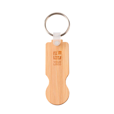 Porta-chaves de bambu com moeda para carrinho com estilo compacto