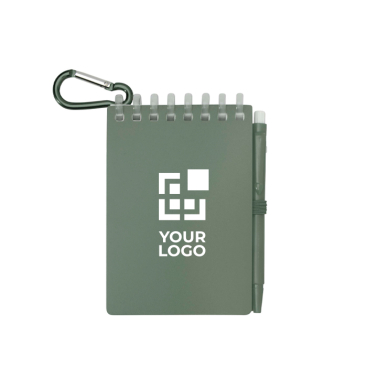 Bloco de notas mini com borda de argolas e caneta de tinta preta