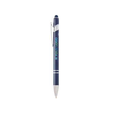 Caneta de alumínio reciclado com ponteira táctil, tinta azul