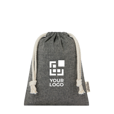 Saco pequeno algodão reciclado GRS, fecho de cordão 150 g/m2