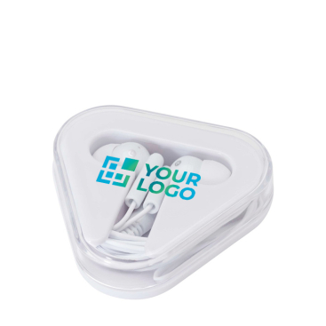 Auriculares simples com conector de áudio e estojo triangular