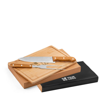 Conjunto para churrasco com tábua de bambu e 2 utensílios
