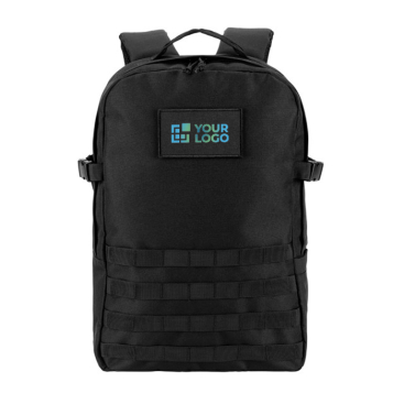 Mochila militar de poliéster reciclado com faixas e emblema