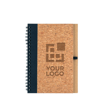 Caderno capa dura de cortiça e RPET com caneta, B6, folhas lisas