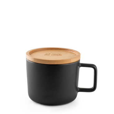 Caneca de cerâmica com tampa em bambu