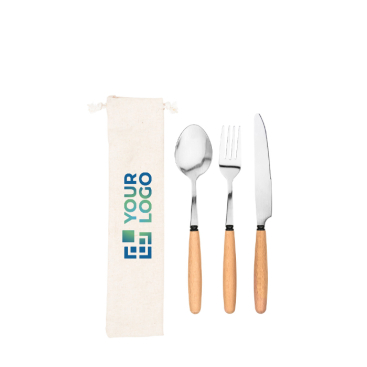 Conjunto de 3 talheres de madeira de acácia e aço inoxidável