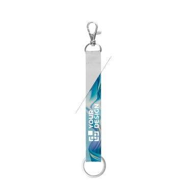 Lanyard curto em poliéster reciclado com argola e mosquetão 2 x 1,5cm