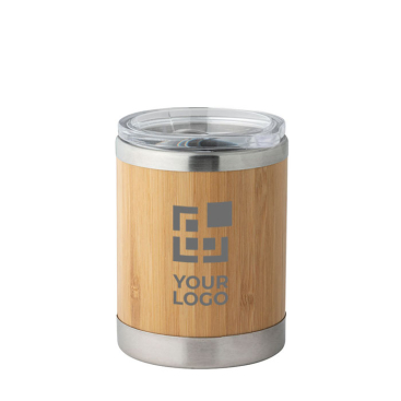 Copo de aço inoxidável e bambu com parede dupla e tampa, 350 ml