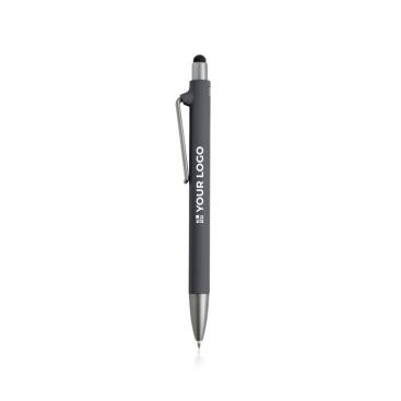 Caneta eco de plástico reutilizável e toque de borracha, tinta azul
