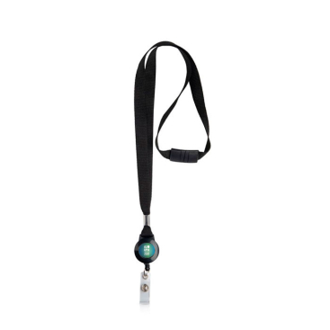 Lanyard de poliéster com porta credencial extensível bloqueador vista principal