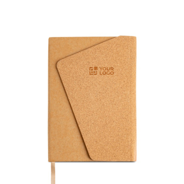 Caderno com capa tipo cortiça e fecho magnético, folhas A5 lisas