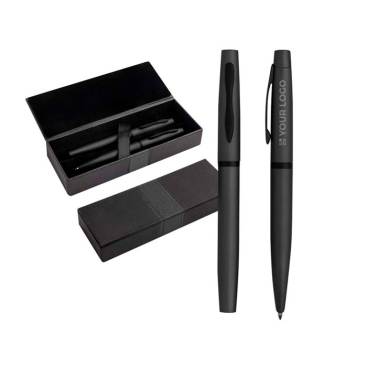 Conjunto de caneta e roller com caixa de oferta a condizer, tinta azul vista principal