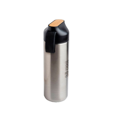 Garrafa térmica de aço inoxidável com asa e detalhe em bambu 600ml vista principal