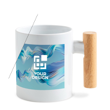 Caneca de cerâmica ideal para sublimação com pega de madeira 325 ml