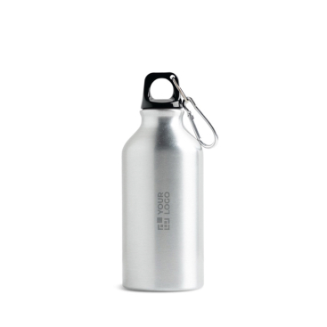 Garrafa de alumínio reciclado com tampa colorida e mosquetão 400 ml