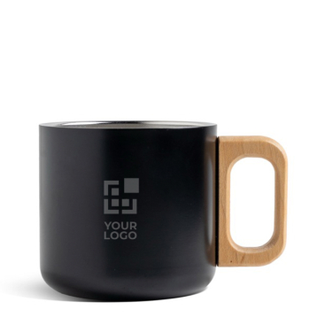 Caneca de aço inoxidável de parede dupla e asa de madeira 350 ml