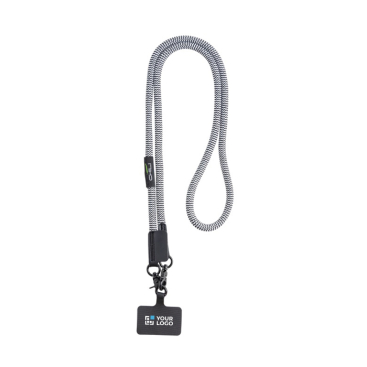 Cordão de rPET com suporte para levar o telemóvel e mosquetão duplo